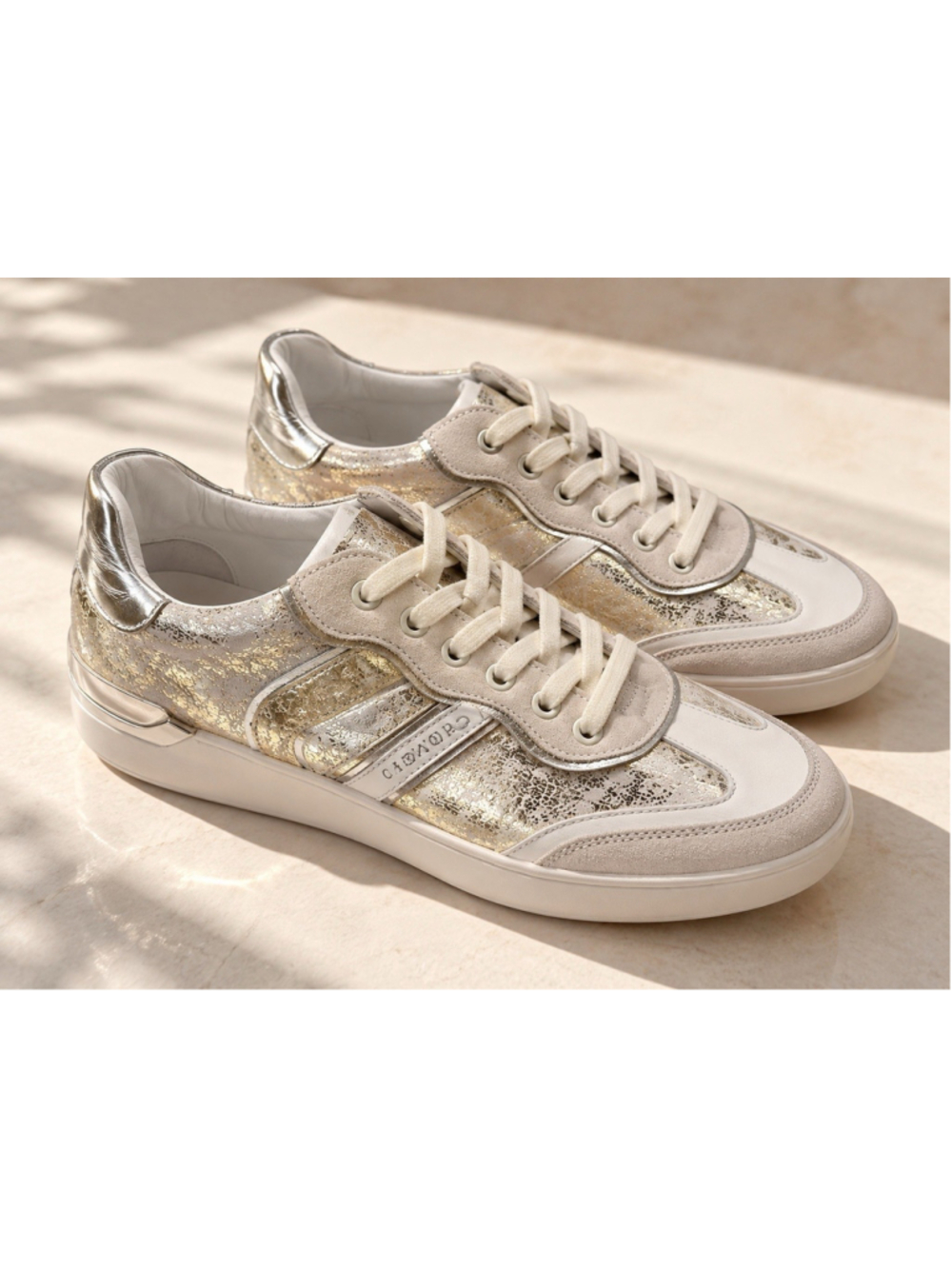 Cafenoir Leather Women Sneaker White Silver Metallic Sz 41 10 10.5 Gold Italy